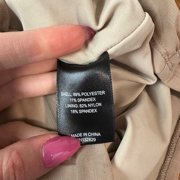 Michael Costello x REVOLVE Franky Mini Dress Mesh Ruched Long Sleeve, Taupe - Picture 12 of 14